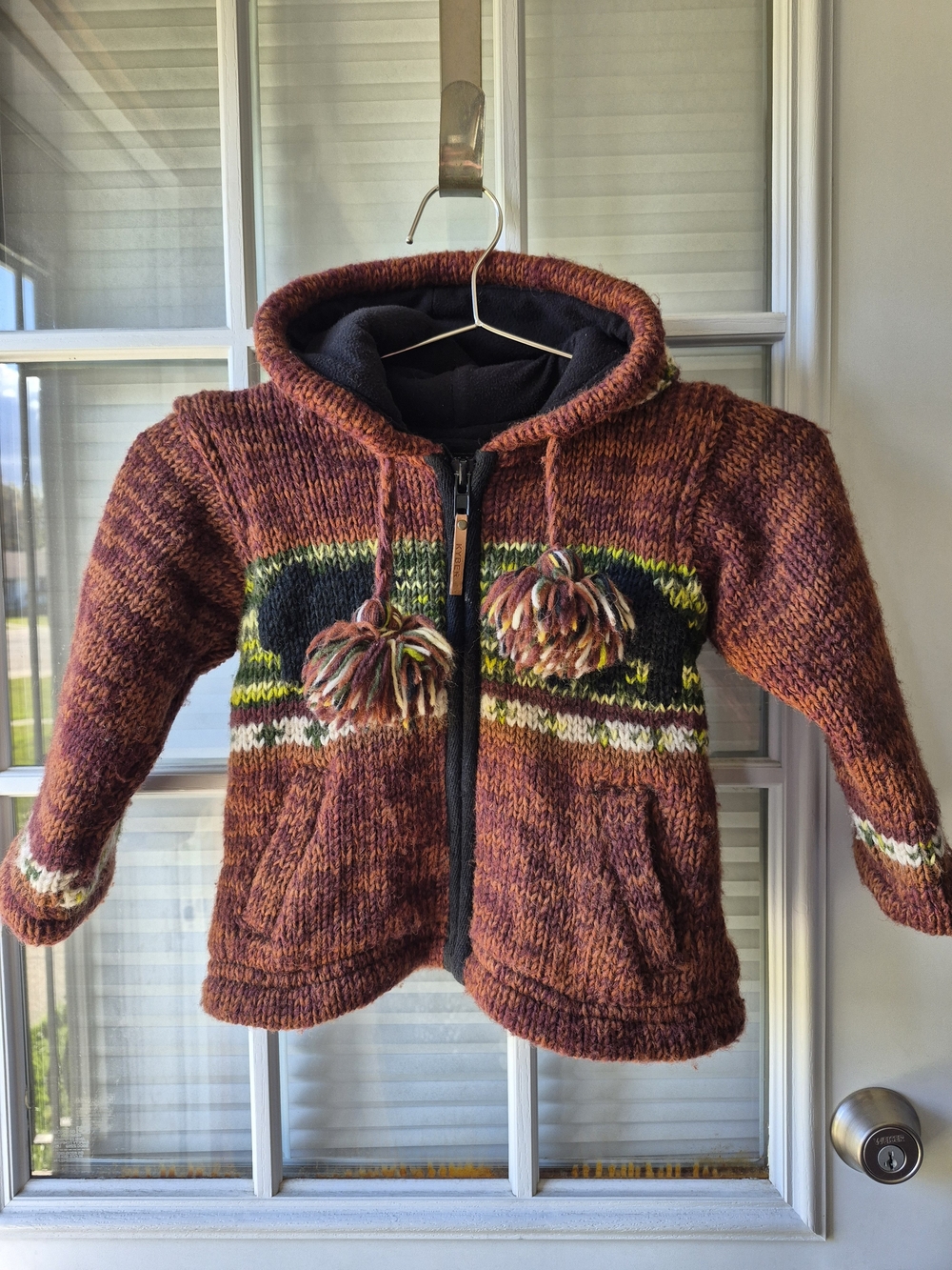 Kyber Kids Nepal Rust Multi-Color Wool Knit Hooded Sweater Jacket